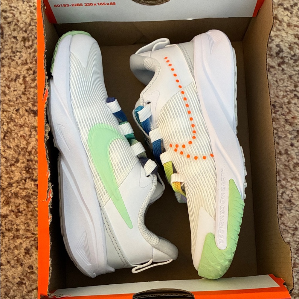 Nike Kids White Sneakers with Green and Orange Accents never worn